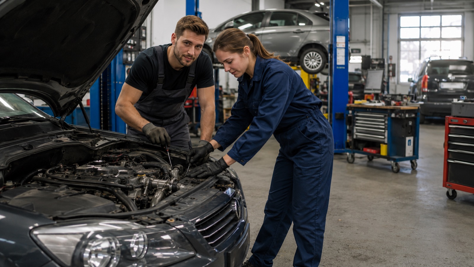Automechanik při opravě